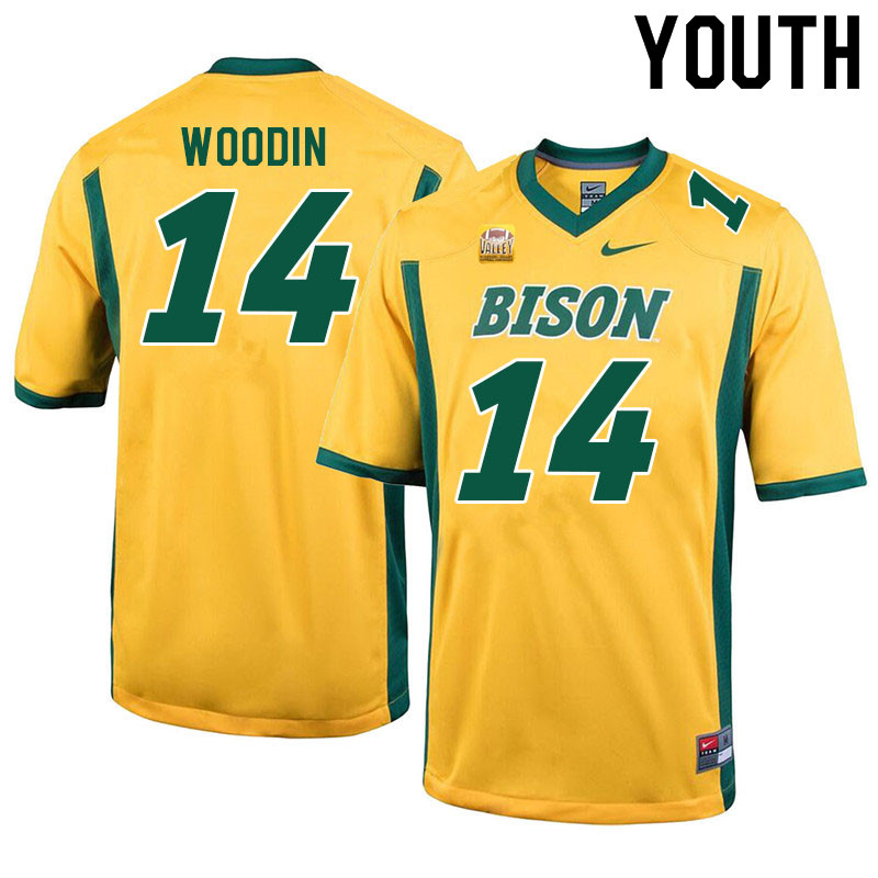 Youth #14 JJ Woodin North Dakota State Bison College Football Jerseys Sale-Yellow - Click Image to Close